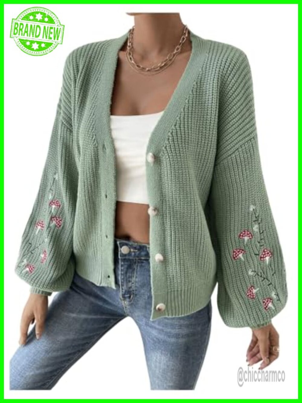 SHENHE Women's Embroidery Cardigan Drop Shoulder Duster Knit Sweater